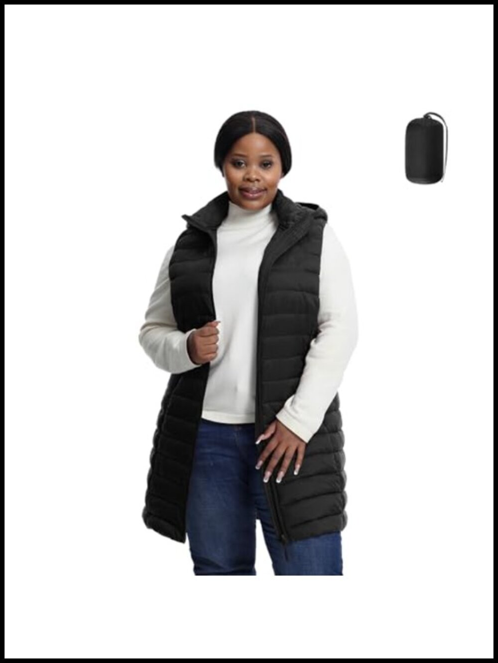 Plus Size Packable Quilted Puffer Vest Detachable Hood Sleeveless Layering
